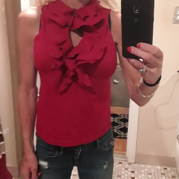 '❤Xmas-Ralph Lauren Red Ruffle Top - Picture 1 of 7